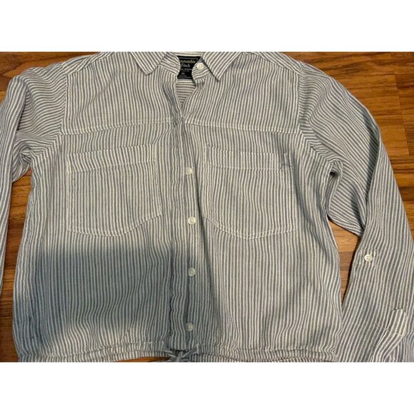 Abercrombie & Fitch XS VISCOSE BLEND Button Down Shirt Blue White Striped Collar - Picture 9 of 11
